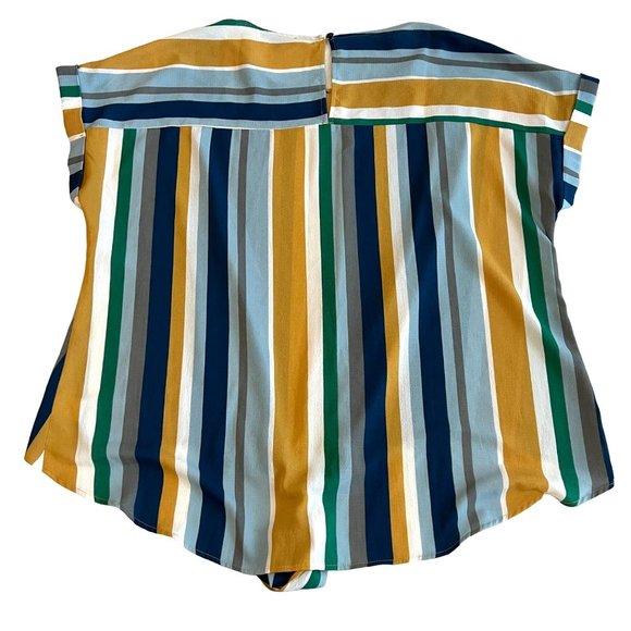 Andree by Unit Blouse Womens Multicolor Striped Tie Front Short Sleeve Size 2XL - Picture 2 of 11